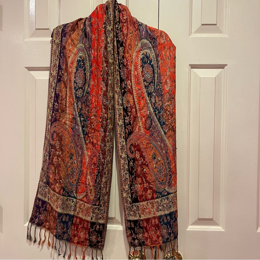 Sacred Threads Paisley Floral Fringe Scarf Multi Colors